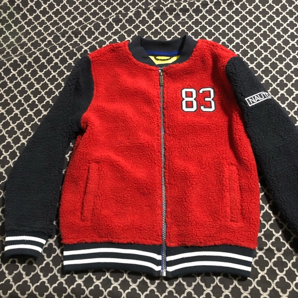 Nautica Kids Red Sherpa Full Zip Red Blue Jacket - Picture 2 of 6